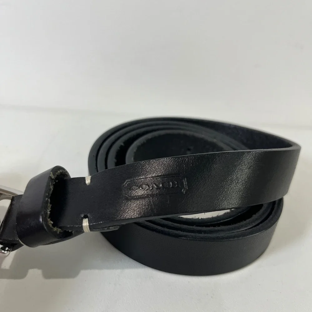 Vtg Coach Leather Belt Women 44 Black Silver Buckle Classic Minimalist Luxury